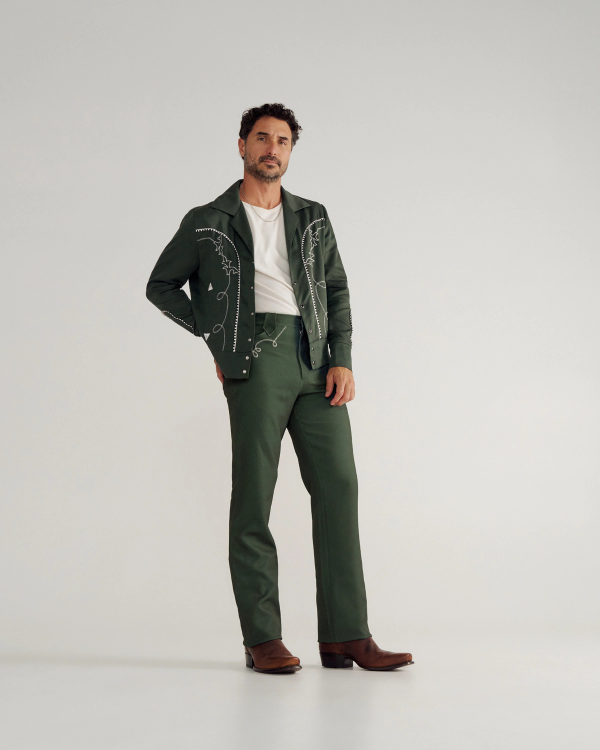 Full view of Men's Tecovas X H Bar C Birthday X Pant - Green on model