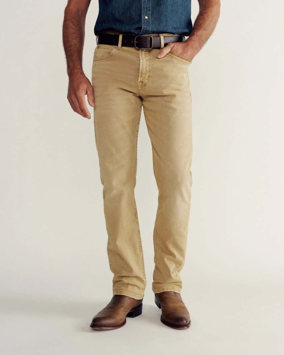 Front view of Men's Slim Straight Stretch Twill - Khaki on model