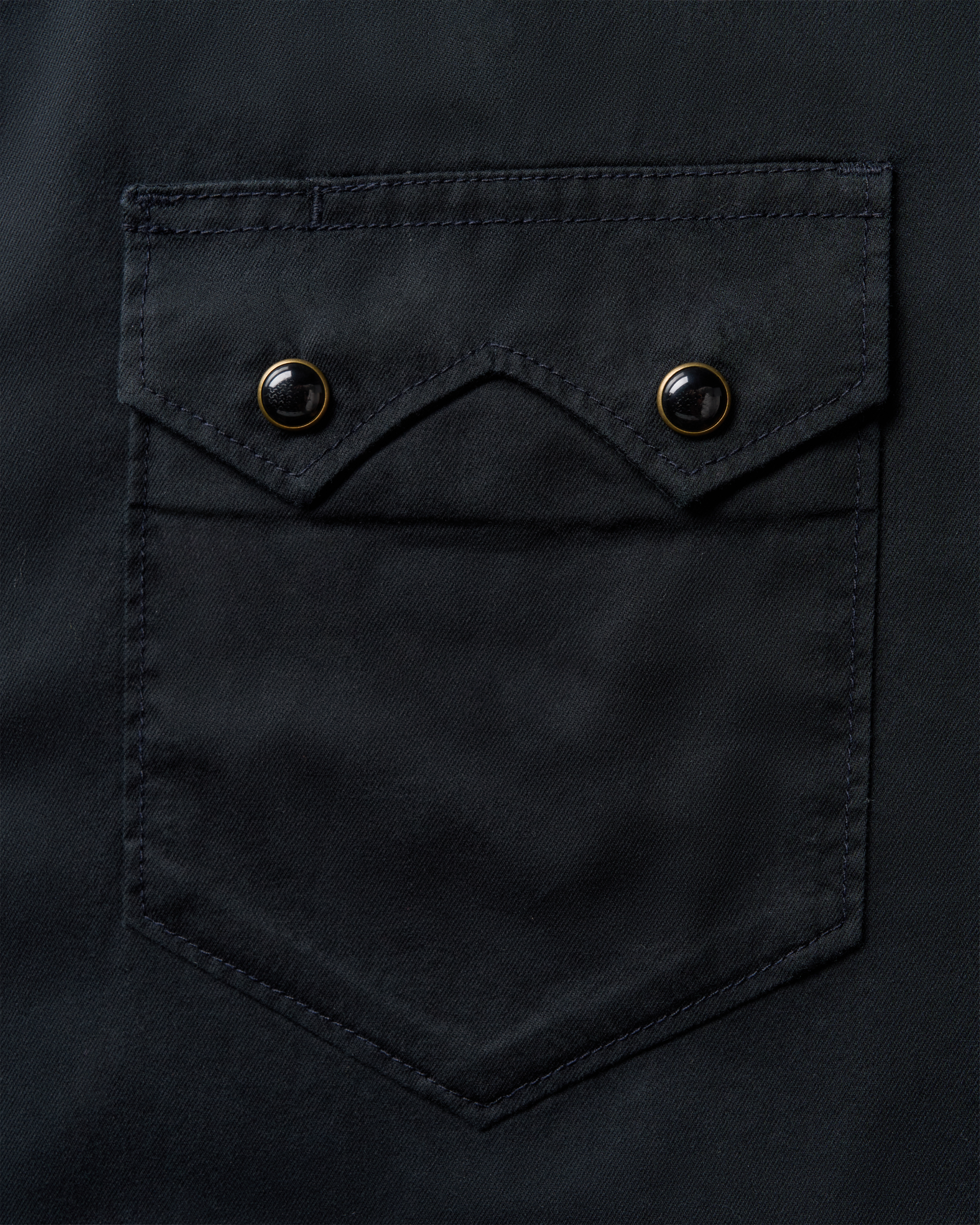 Closeup detail view of Men's Vintage Weight Sawtooth Cotton Pearl Snap - Midnight