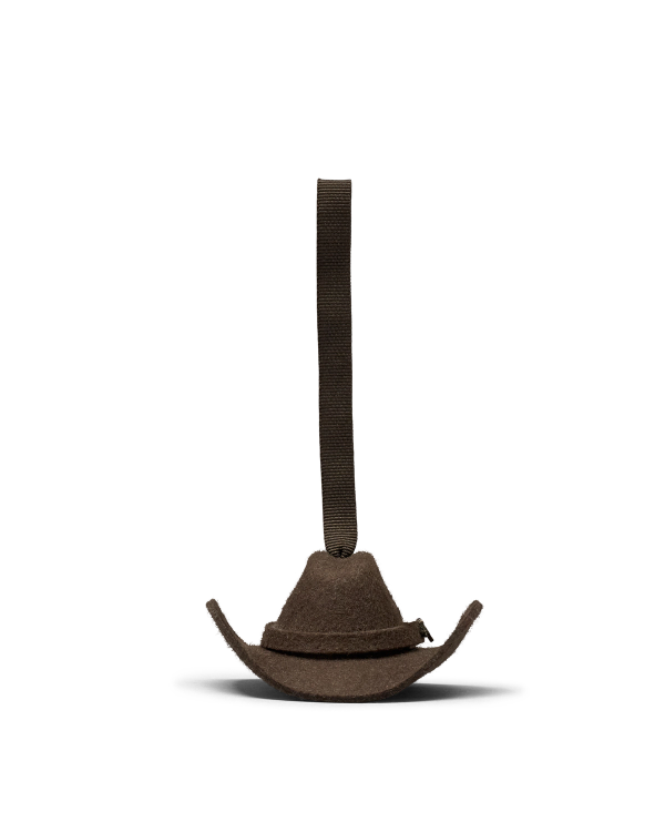 Front view of Cattleman Hat Ornament - Brown on plain background