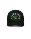 Front view of Quality Made Western Five-Panel Trucker Hat - Black / Gamblers Green  Black/Gamblers Green Cotton/Polyester on plain background