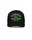 Front view of Quality Made Western Five-Panel Trucker Hat - Black / Gamblers Green  Black/Gamblers Green Cotton/Polyester on plain background