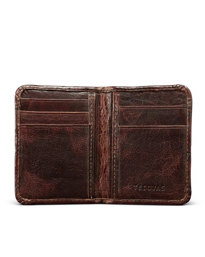 Inside view of Men's Birthday X Bifold Card Case - Dark Pecan on plain background