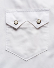 Closeup detail view of Men's Vintage Weight Sawtooth Short Sleeve Pearl Snap - White