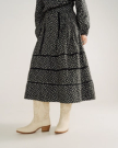 Front view of Women's Cotton Poplin Midi Skirt - Black / White on model