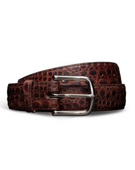Front view of Men's Caiman Belt II - Mahogany on plain background