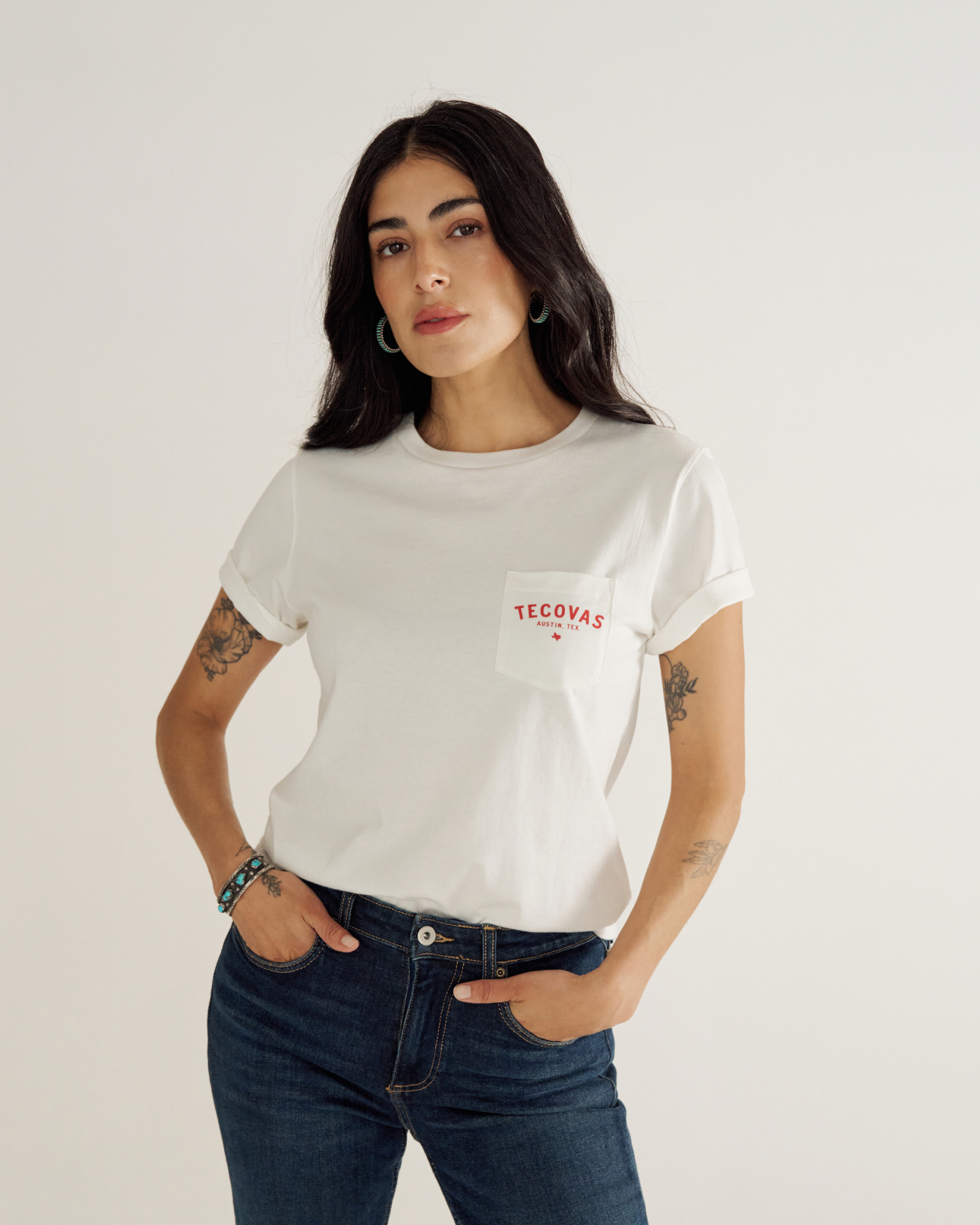 Tecovas Women's Fine Makers Pocket Tee INTERNATIONAL SHIPPING