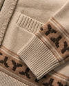 Closeup detail view of Men's Shawl Collar Wrap Sweater - Oatmeal/Brown