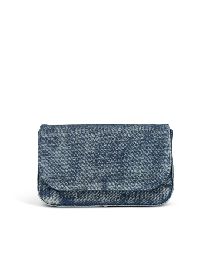 Front view of Denim Shoulder Bag - Medium Wash on plain background