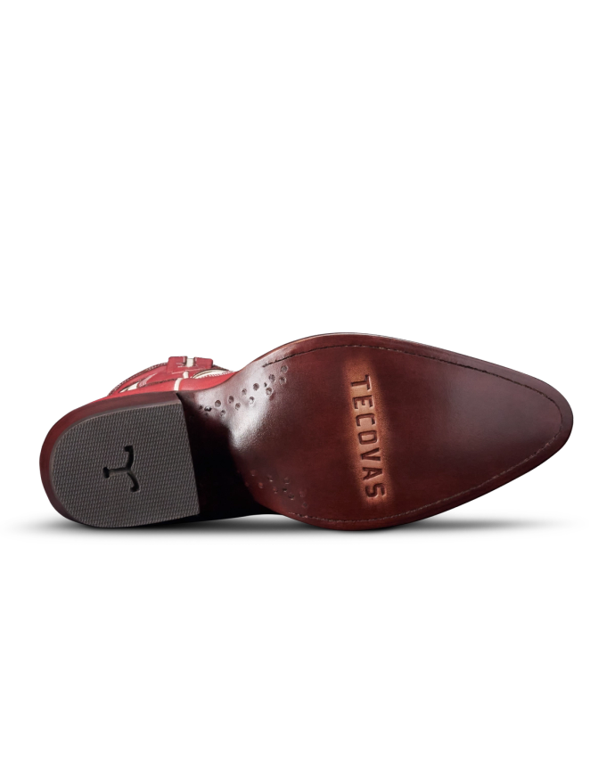 Sole view of The Jolene - Crimson / Bone on plain background