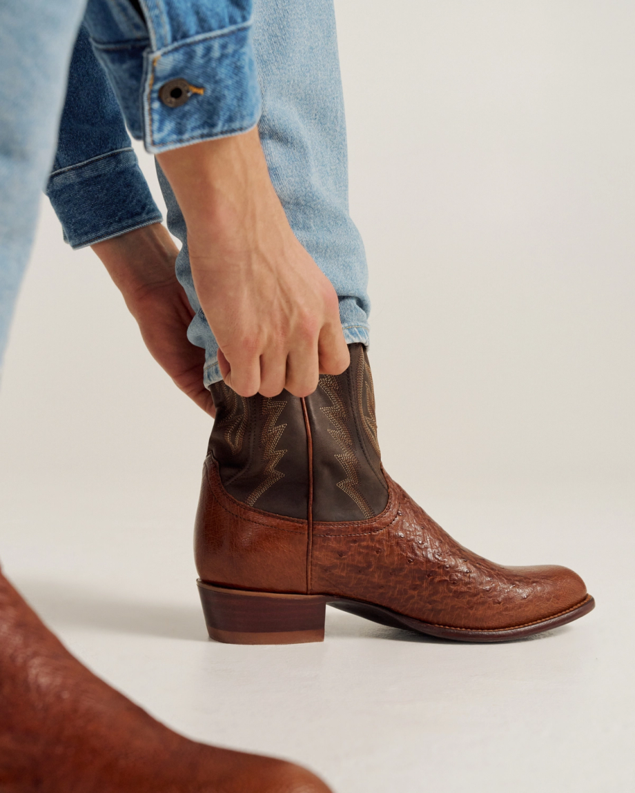 Man wearing the Weston Russet Brown Cowboy Boots