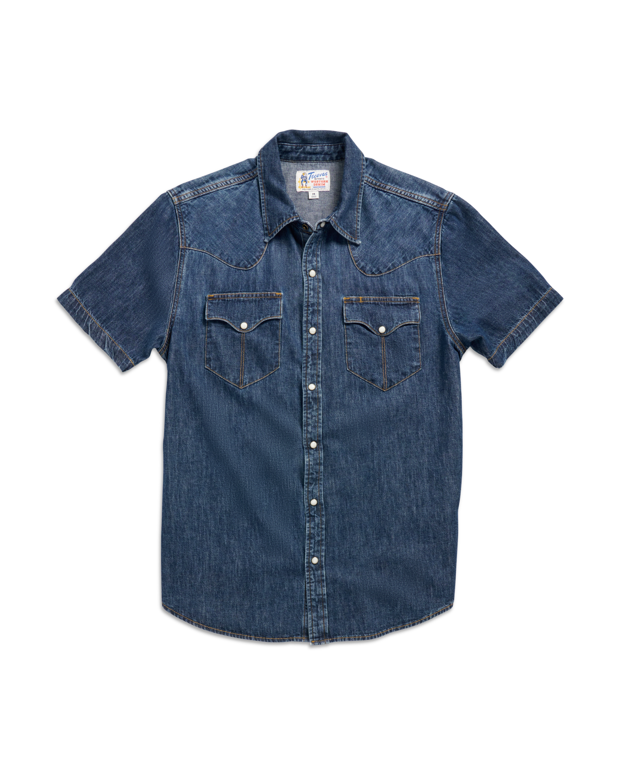 Tecovas Men's Denim Short Sleeve Pearl Snap INTERNATIONAL SHIPPING