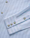 Closeup detail view of Men's Sawtooth Oxford Pearl Snap - Blue Oxford Stripe