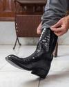 The Marshall Midnight Crocodile Cowboy boots in Black close up