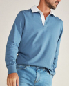 Closeup detail view of Men's Long Sleeve Polo - Blue