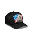 Quarterfront view of Eagle and Flag Trucker - Black on plain background