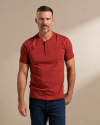 Closeup detail view of Men's Standard Issue Short Sleeve Henley - Burnt Red