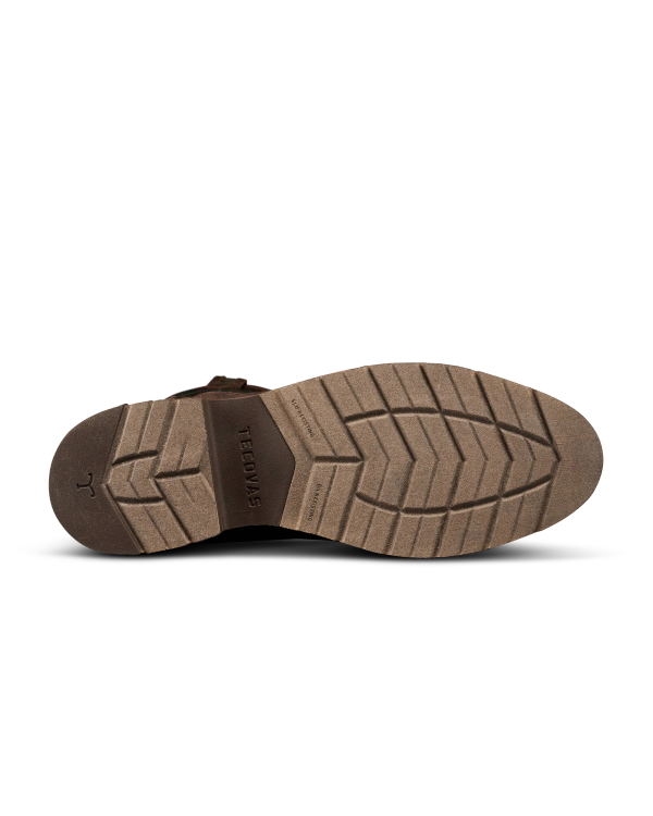 Sole view of Tecovas x Mossy Oak Snake Boot - Full Foliage Cowhide on plain background