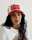 View of Tecovas Cowgirl Patch 5 Panel Trucker - Red / White