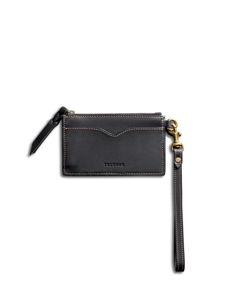 Front view of Women's Sierra Zip Wristlet - Black on plain background