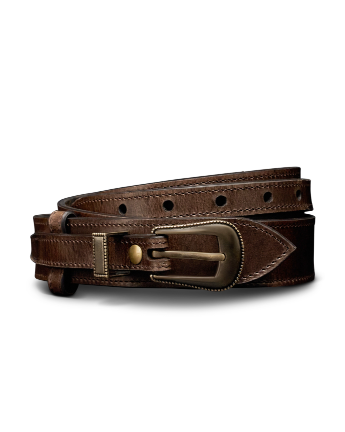 Front view of Men's Ranger Belt - Dark Brown on plain background