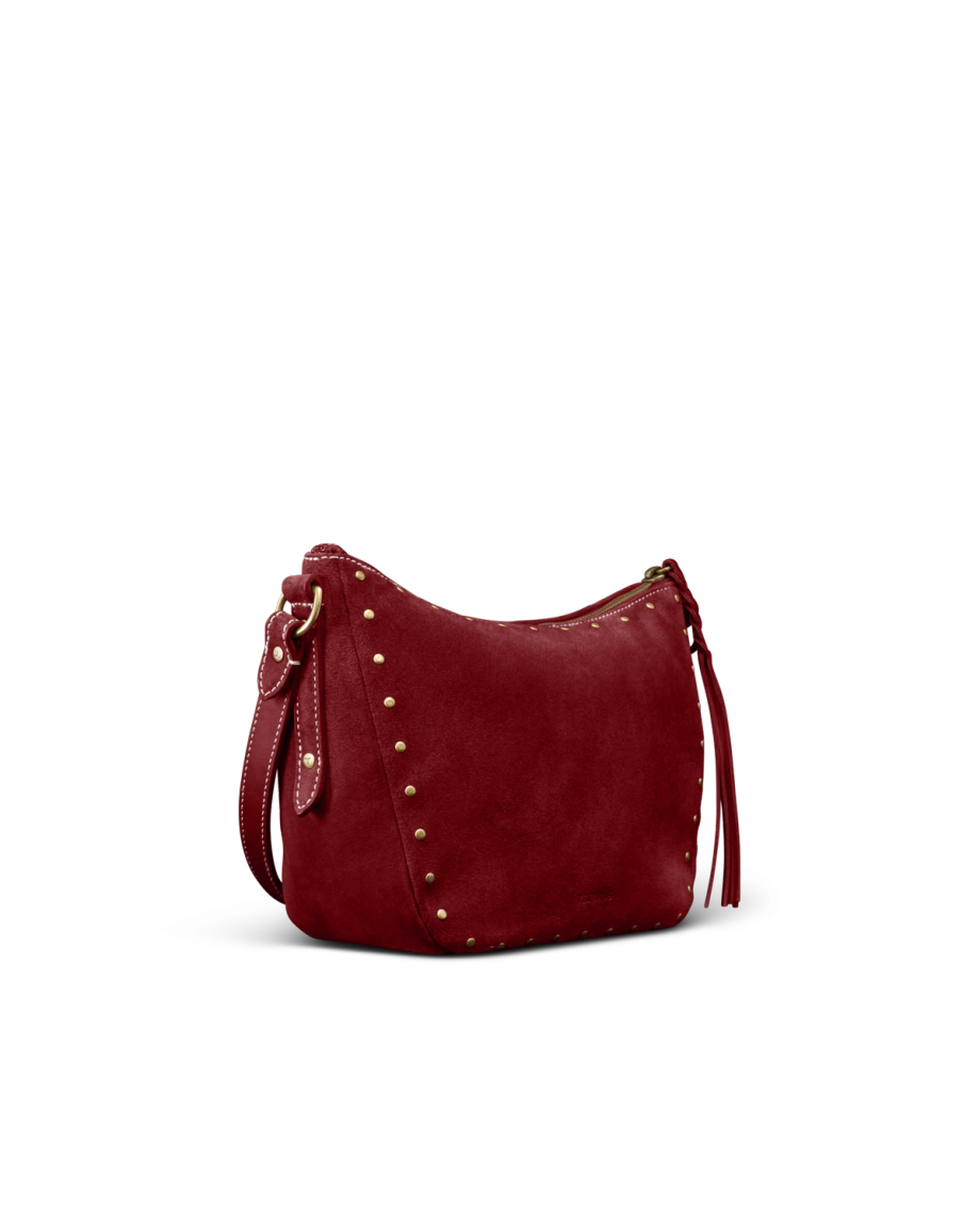 Quarterfront view of Slouchy Shoulder Bag - Cabernet on plain background