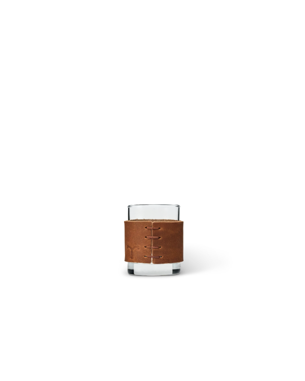Back view of Leather Tasting Glass - Brown on plain background