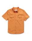 Closeup detail view of Men's Performance Western Pearl Snap SS - Burnt Orange
