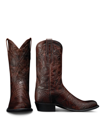 Pair view of Birthday Boot X - Dark Pecan Alligator on plain background
