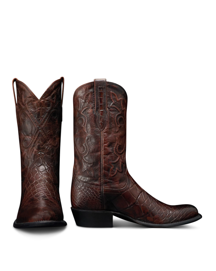 Pair view of Birthday Boot X - Dark Pecan Alligator on plain background