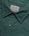Closeup detail view of Men's Flying-T Foundation Weight Short Sleeve Pearl Snap - Dusty Olive