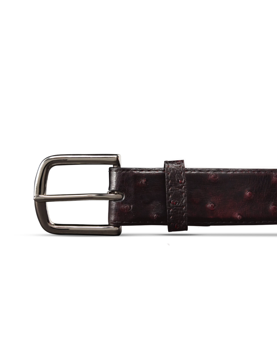 Front view of Men's Ostrich Belt II - Black Cherry on plain background