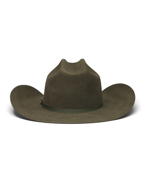 Back view of Cattleman Wool Cowboy Hat - Dark Olive on plain background