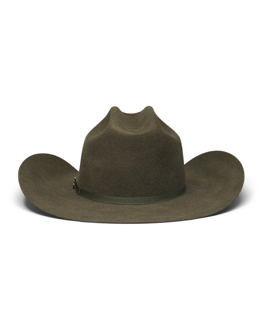 Back view of Cattleman Wool Cowboy Hat - Dark Olive on plain background