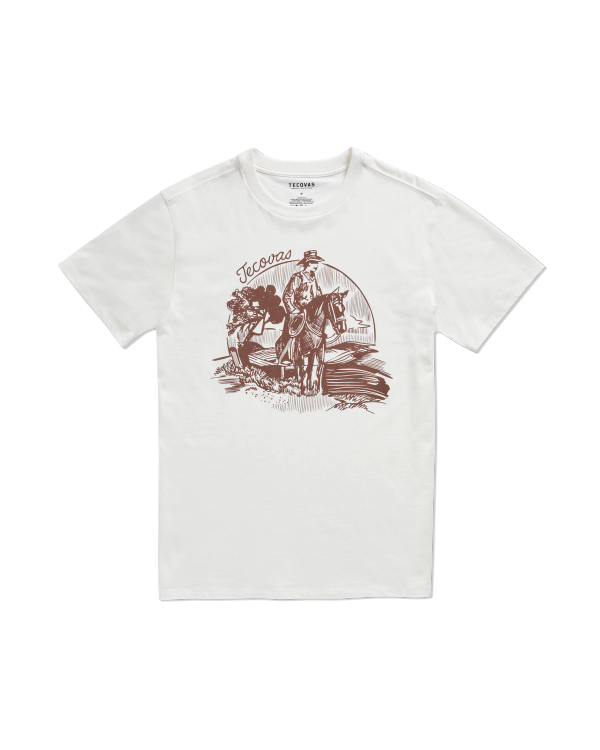 Front view of Men's Sketchbook Cowboy Tee - Bone / Brown on plain background