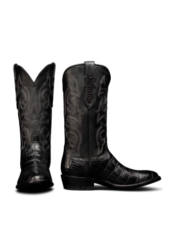 Pair view of The Stallion x Tecovas Boot - Midnight Giant Gator on plain background