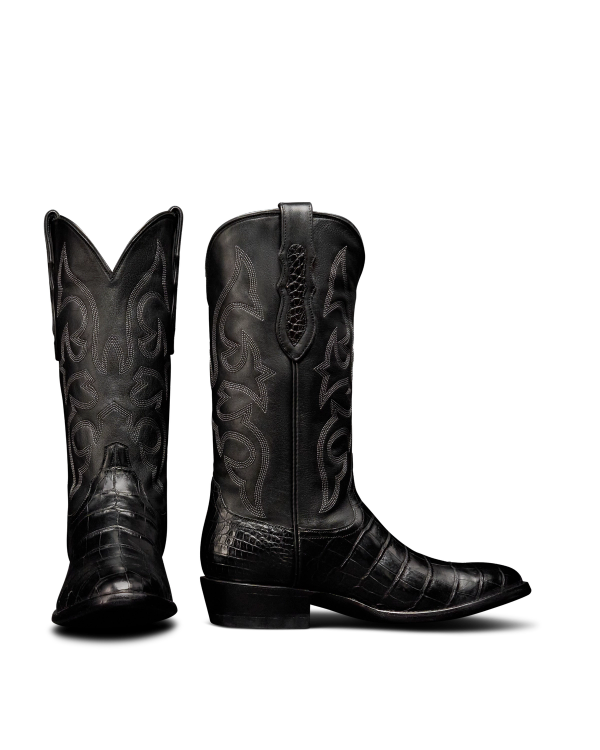 Pair view of The Stallion x Tecovas Boot - Midnight Giant Gator on plain background
