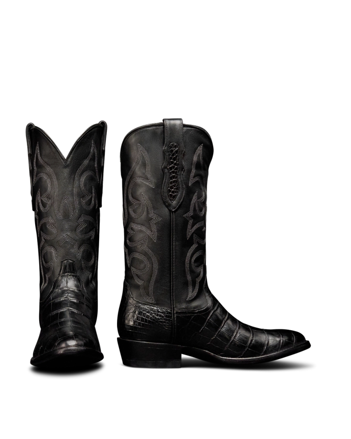 Pair view of The Stallion x Tecovas Boot - Midnight Giant Gator on plain background