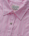 Closeup detail view of Men's Vintage Weight Sawtooth Cotton Pearl Snap - Pink White Stripe