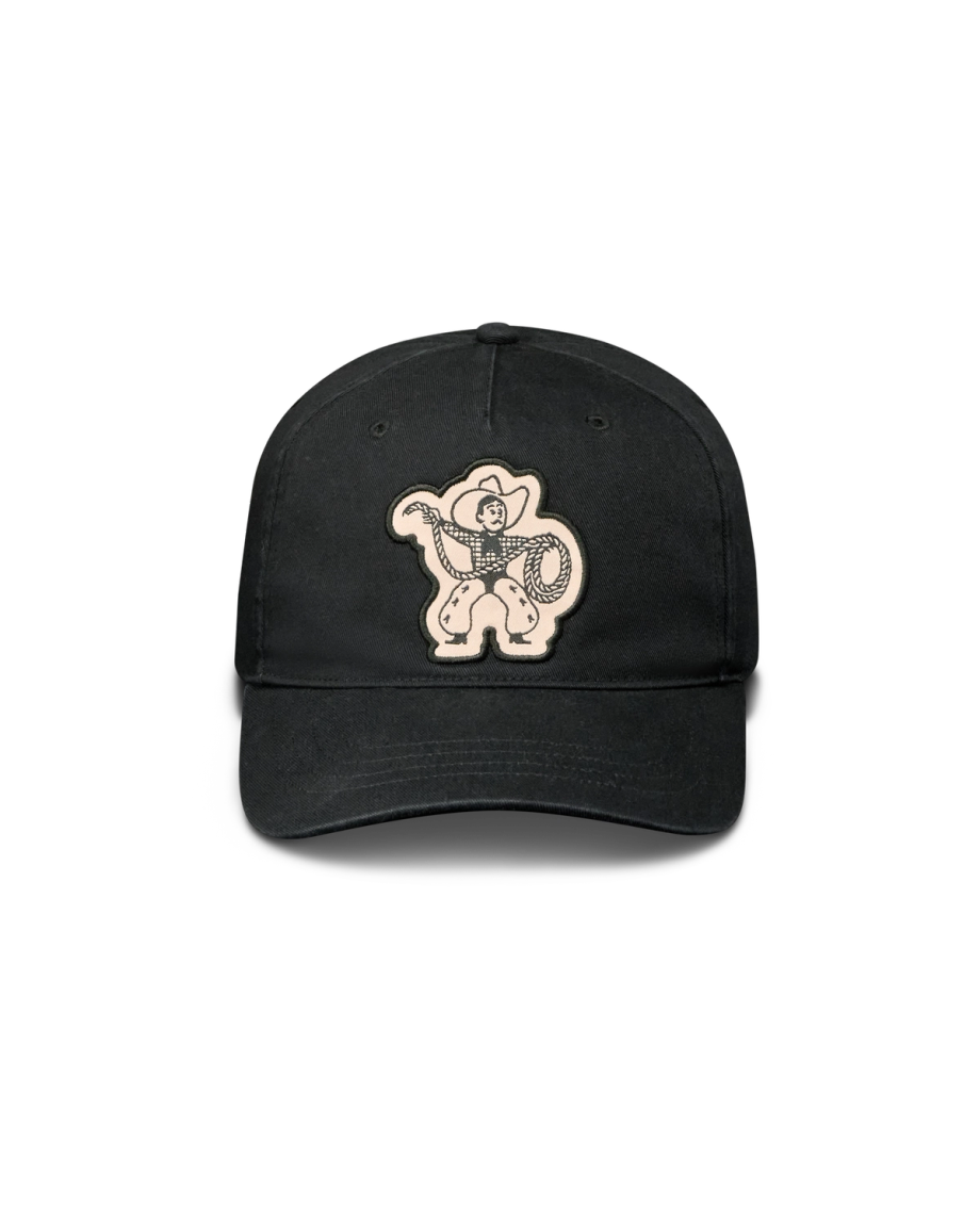 Front view of Cowboy Patch Hat - Black on plain background