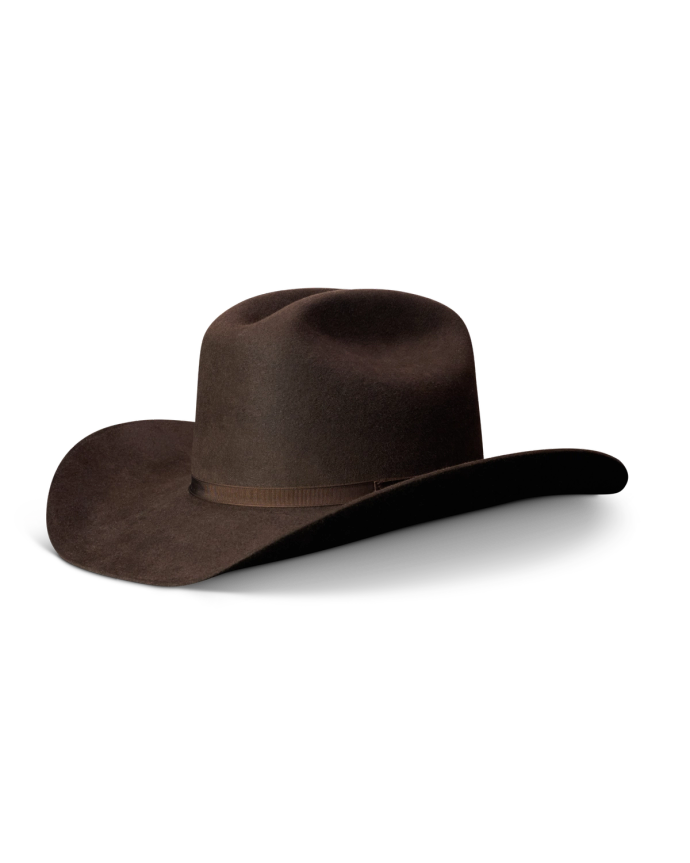 Quarterfront view of Cattleman Fur Cowboy Hat - Umber on plain background