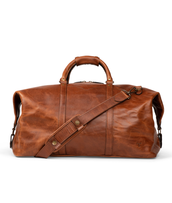 Front view of Bartlett Large Weekender in Cognac