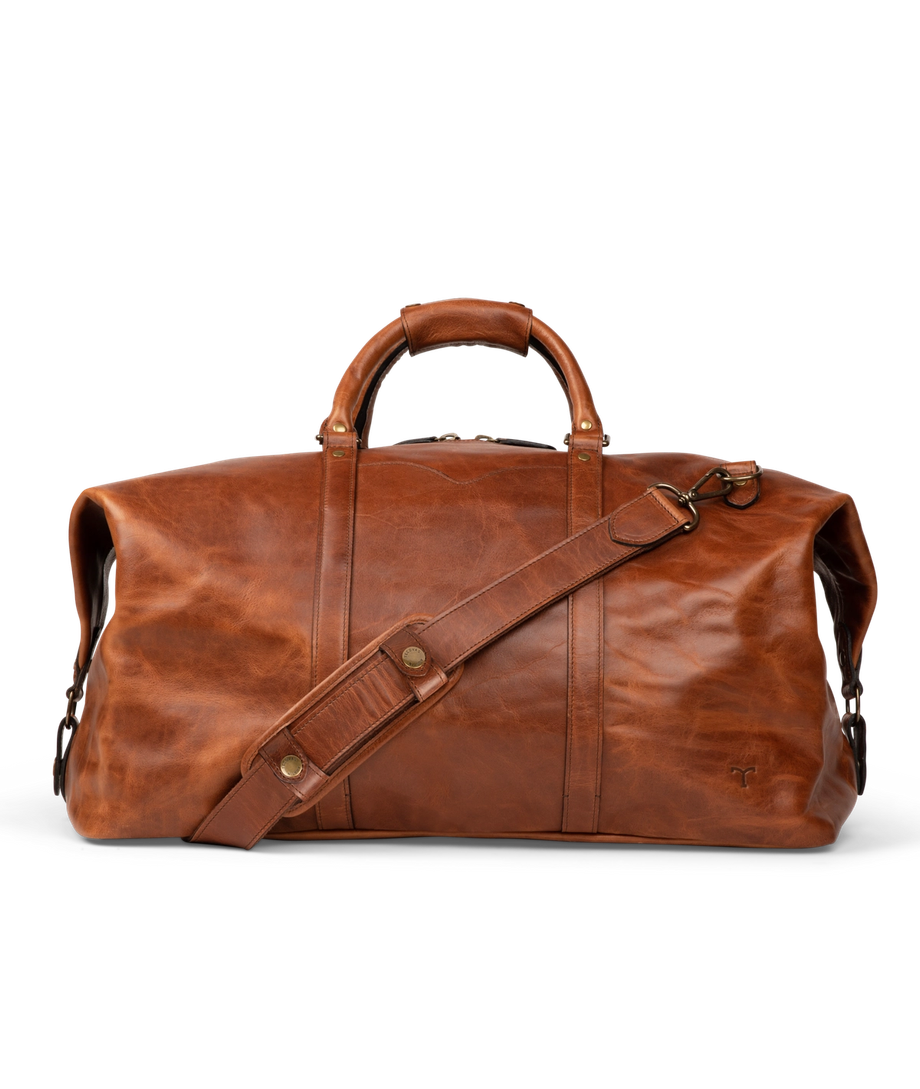 Front view of Bartlett Large Weekender in Cognac