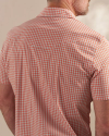 Closeup detail view of Men's Easywear Short Sleeve Pearl Snap - Orange Rust/Bone/Beech Plaid