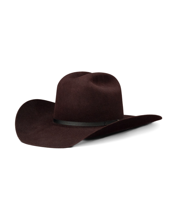 Quarterfront view of Cattleman Fur Cowboy Hat - Black Cherry on plain background