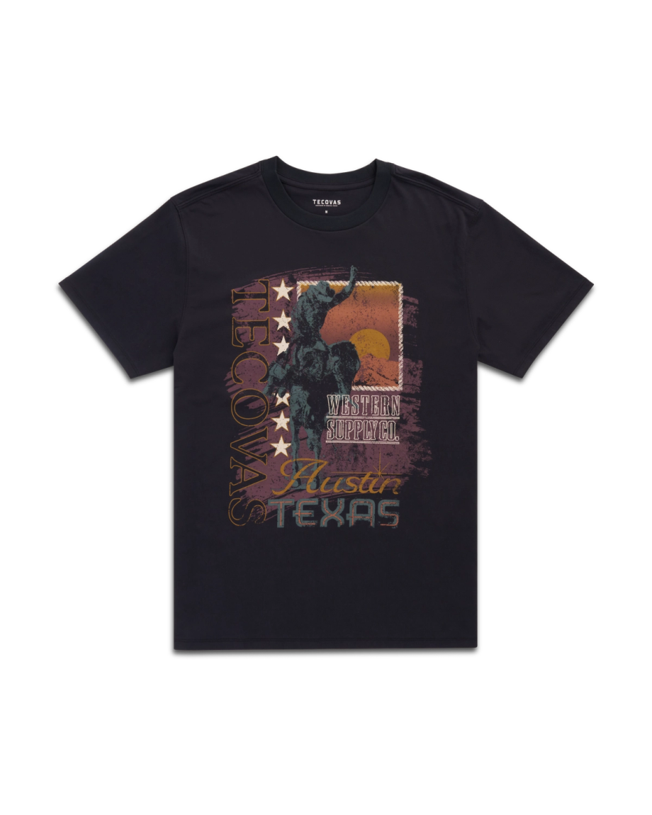 Front view of Men's Tecovas Rodeo T-Shirt - Black/Multi on plain background