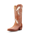 Quarterfront view of The Annie - Pecan / Bone Cowhide on plain background