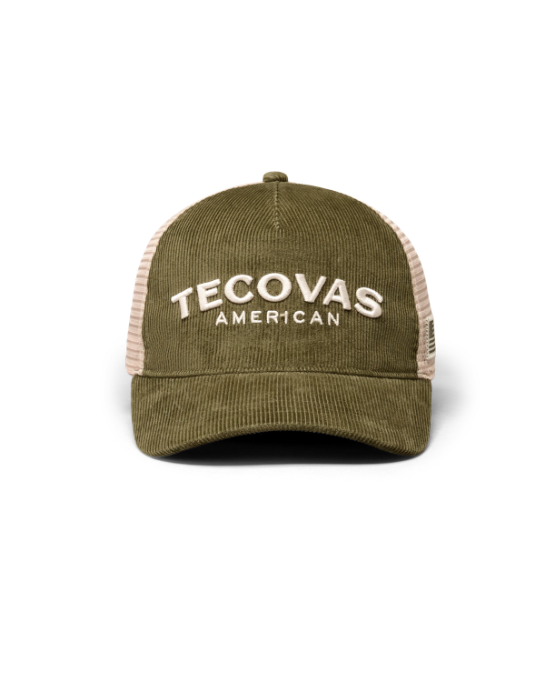 Front view of Corduroy Tecovas American Trucker - Olive on plain background
