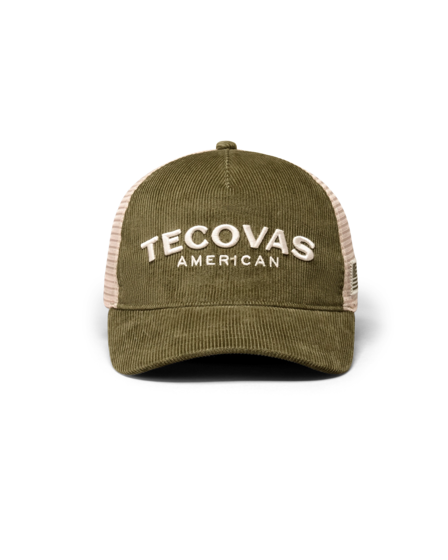 Front view of Corduroy Tecovas American Trucker - Olive on plain background