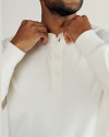 Closeup view of Men's Henley  LS - Whisper White